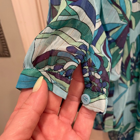 NEW $110 Badgley Mischka aqua swim cover up blue flowy semi sheer size medium - Picture 6 of 6